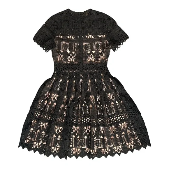 Alexis Lula Guipure Lace Eyelet Short Sleeve Mini Dress Black Women’s Medium - Picture 5 of 11